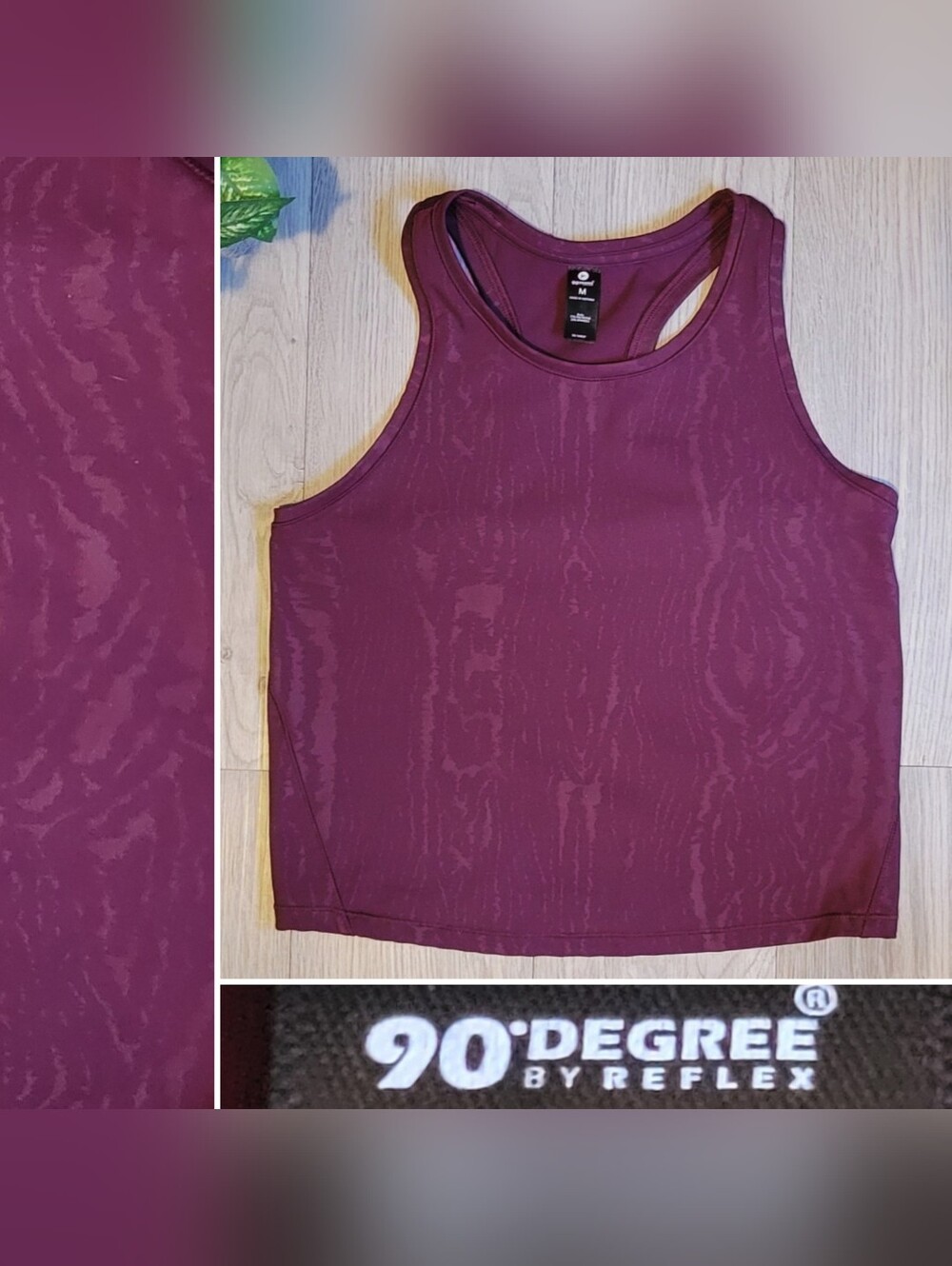 90 Degree By Reflex Burgundy Jacquard Woodgrain Sleeveless Cropped Top, Medium